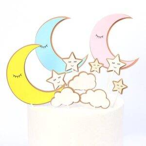 Topper Bolo estrela, lua, nuvens, bolo, unicórnio