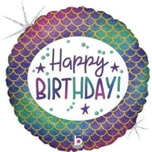 Balão Foil 18" Happy Birthday Sereia Brilhante