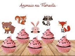 24 Cake Toppers Animais da Floresta desenhos sortidos