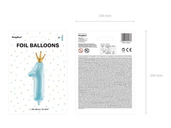 Número do balão de folha '' 1 '', 30x90 cm, azul celeste