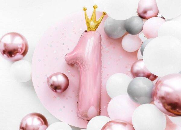 Número do balão de folha '' 1 '', 30x90cm, rosa claro