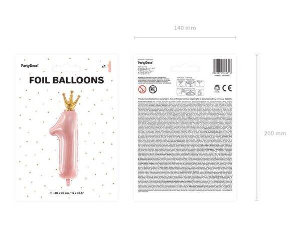 Número do balão de folha '' 1 '', 30x90cm, rosa claro