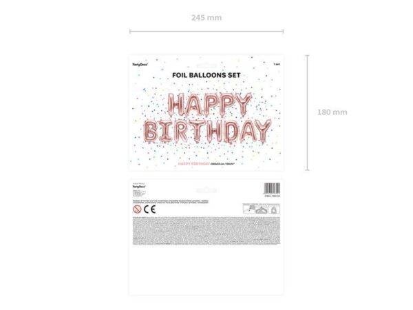 Balão de foil Happy Birthday, 340x35 cm, Rosa Gold