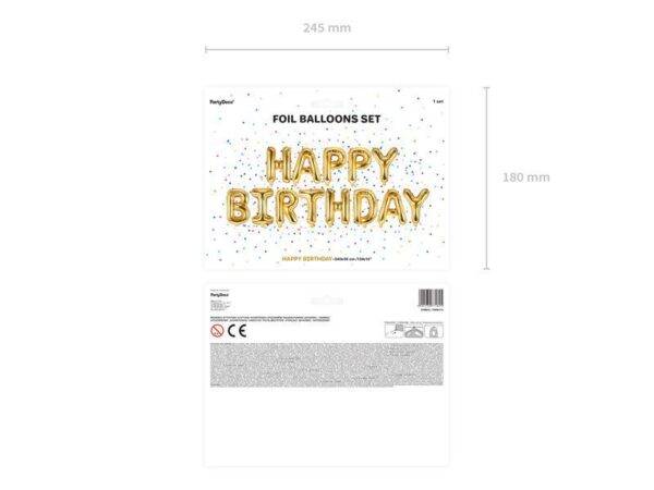 Balão de foil Happy Birthday, 340x35 cm, Gold