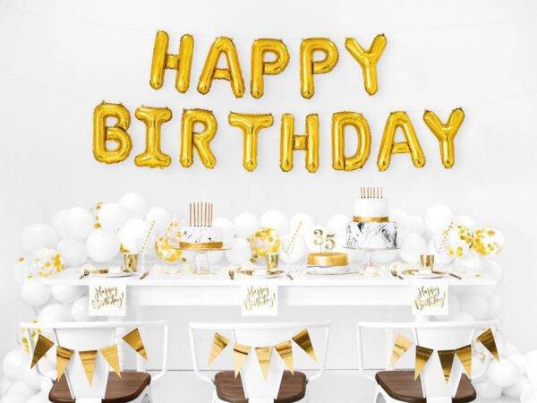 Balão de foil Happy Birthday, 340x35 cm, Gold