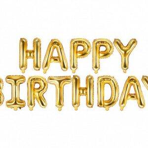 Balão de foil Happy Birthday, 340x35 cm, Gold
