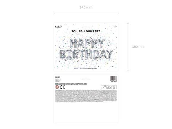 Balão de foil Happy Birthday, 340x35 cm, prata