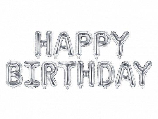 Balão de foil Happy Birthday, 340x35 cm, prata