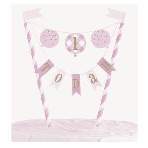 TOPO DE BOLO 1º ANIVERSÁRIO PINK GINGHAM