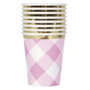 8 COPOS 267 ML PINK GINGHAM 1ST BIRTHDAY FOIL