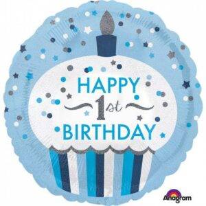BALÃO FOIL S40 STANDARD 1ST BIRTHDAY HOLOGRÁFICO CUPCAKE BOY