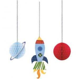 3 DECORAÇÃO PENDENTE (FOGUETÃO/PLANETA) ESPAÇO