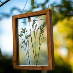 MOLDURA DE VIDRO 23X18 CM COM FLORES SECAS NATURAIS