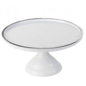 CAKE STAND MELANINA 30X20 CM BRANCO & PRATEADO