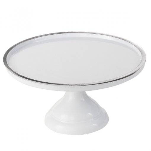 CAKE STAND MELANINA 30X20 CM BRANCO & PRATEADO