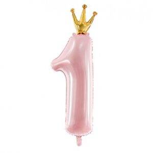 BALÃO FOIL 92 CM ROSA CLARO NÚMERO 1 COROA
