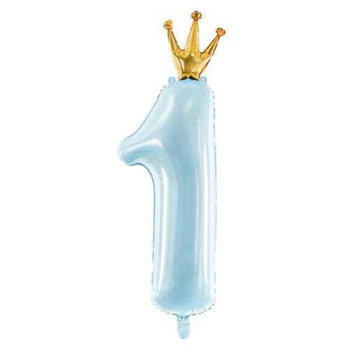 BALÃO FOIL 92 CM AZUL CLARO NÚMERO 1 COROA
