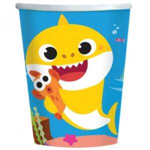 Copos descartáveis para festa de aniversário do tema Baby Shark