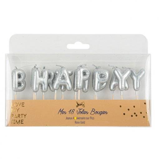 VELAS DE ANIVERSÁRIO 2,5 CM HAPPY BIRTHDAY PRATEADO