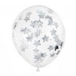 6 Balões de latex 12" com estrelas confettis prateados