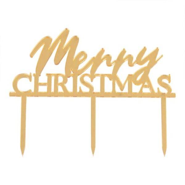 Topo de Bolo Acrílico Merry Christmas - Ouro