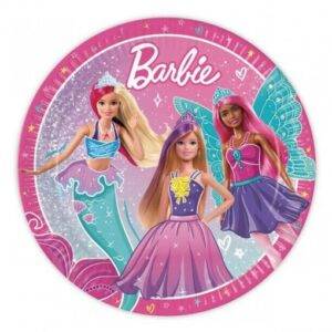 8 Pratos descartáveis do tema Barbie Fantasy